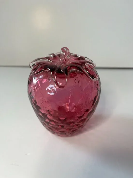 Strawberry Glass Paperweight Pink Desk Decor Stawberrycore Cottagecore Bohemian - Picture 6 of 7